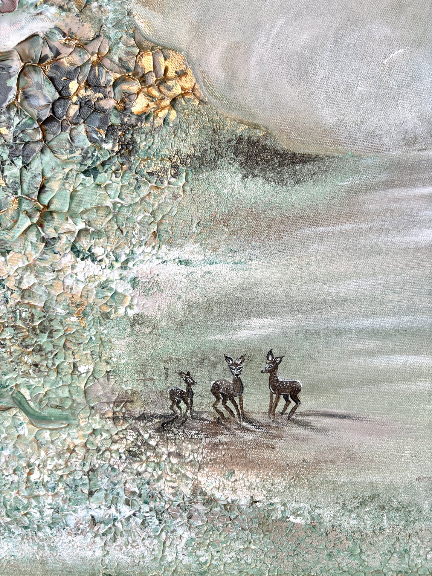 Green deer love - Original Painting