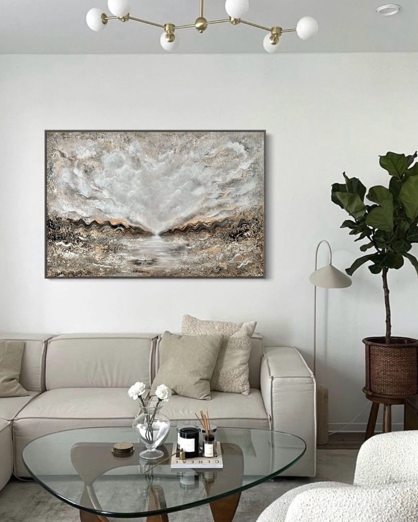 Beige ocean swans Original Painting