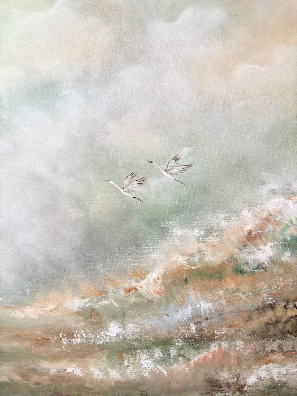 Flying swans scenery Original Painting