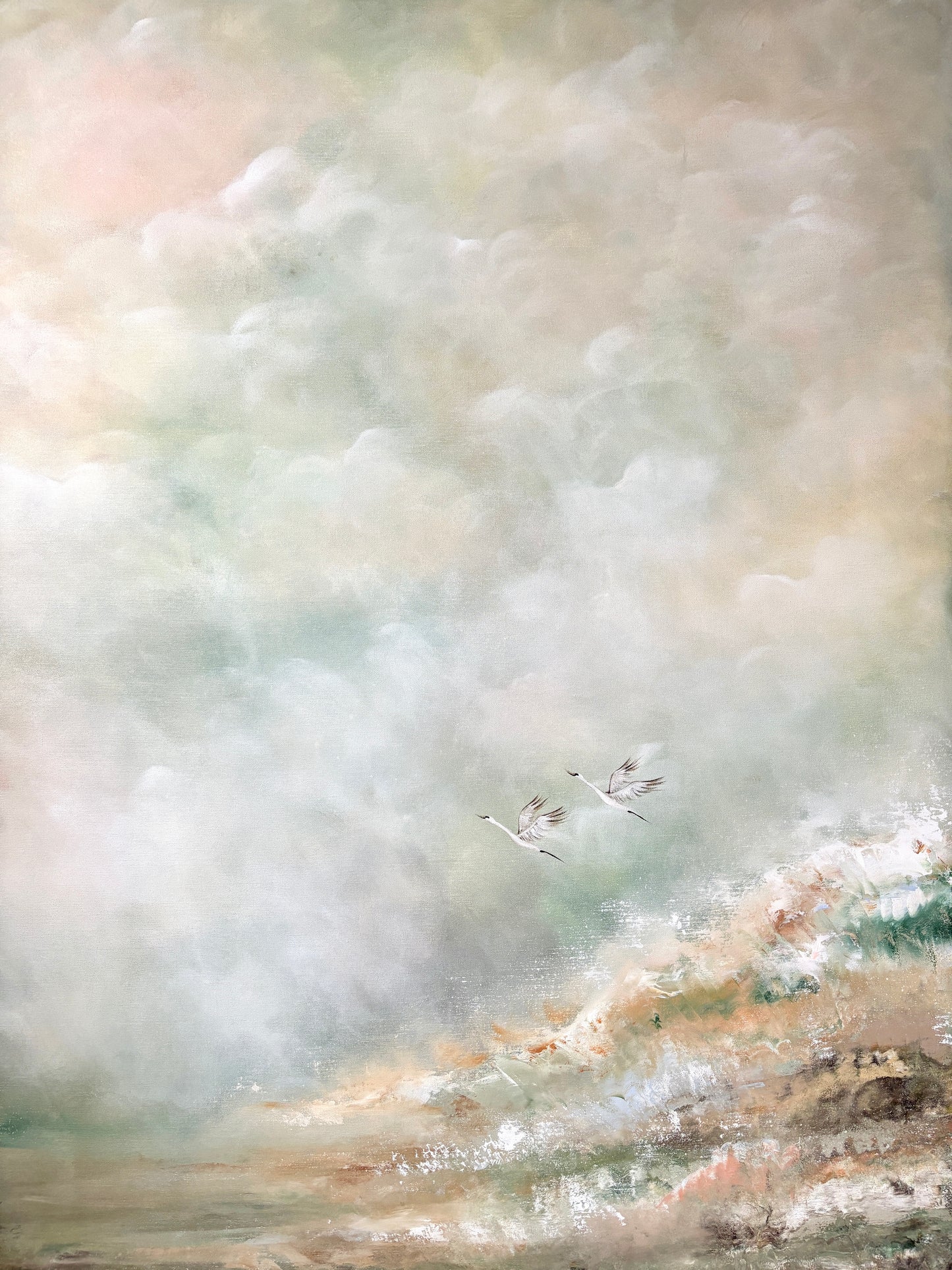 Flying swans scenery Original Painting