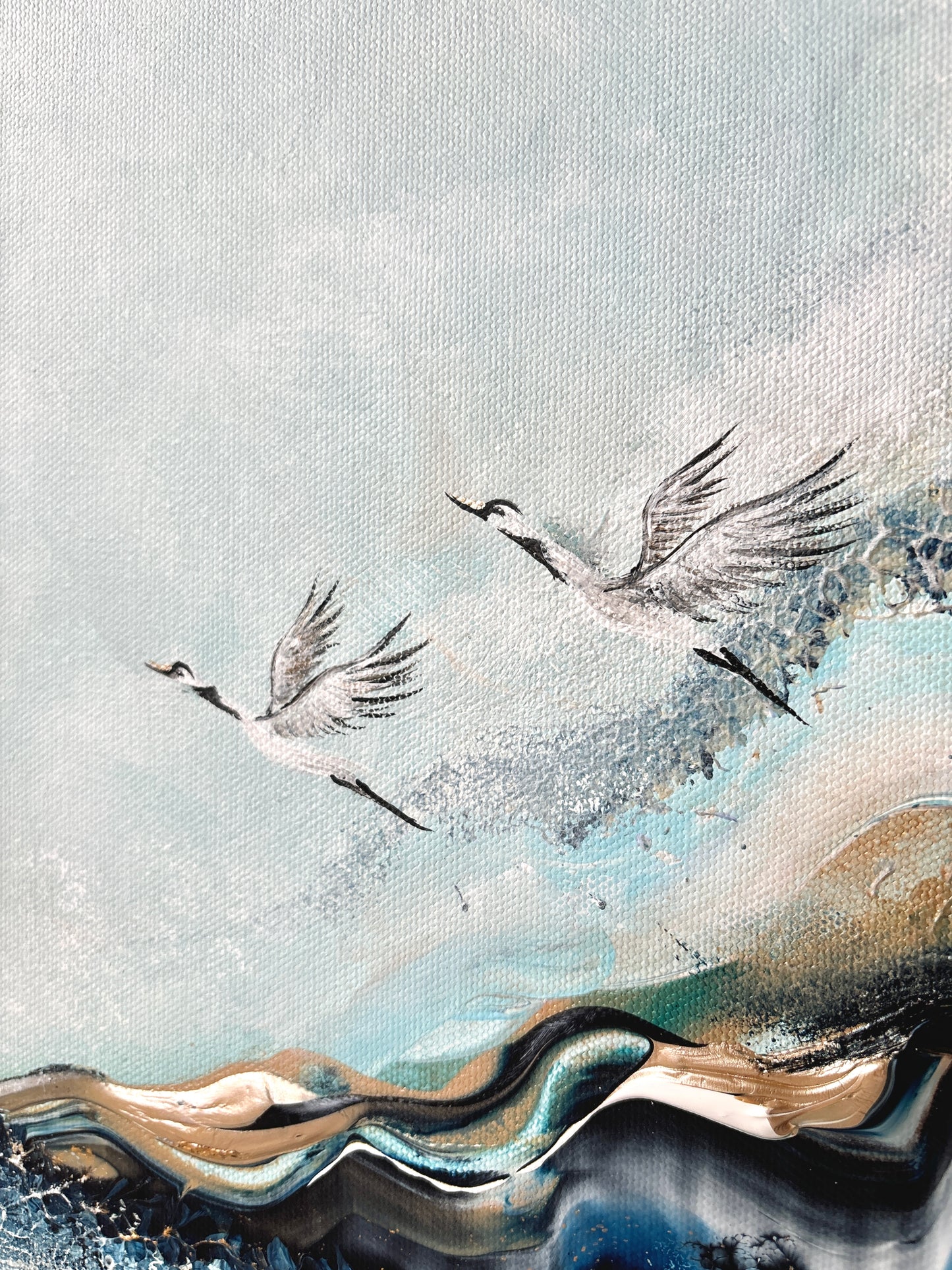 Flying ocean cranes Original Painting