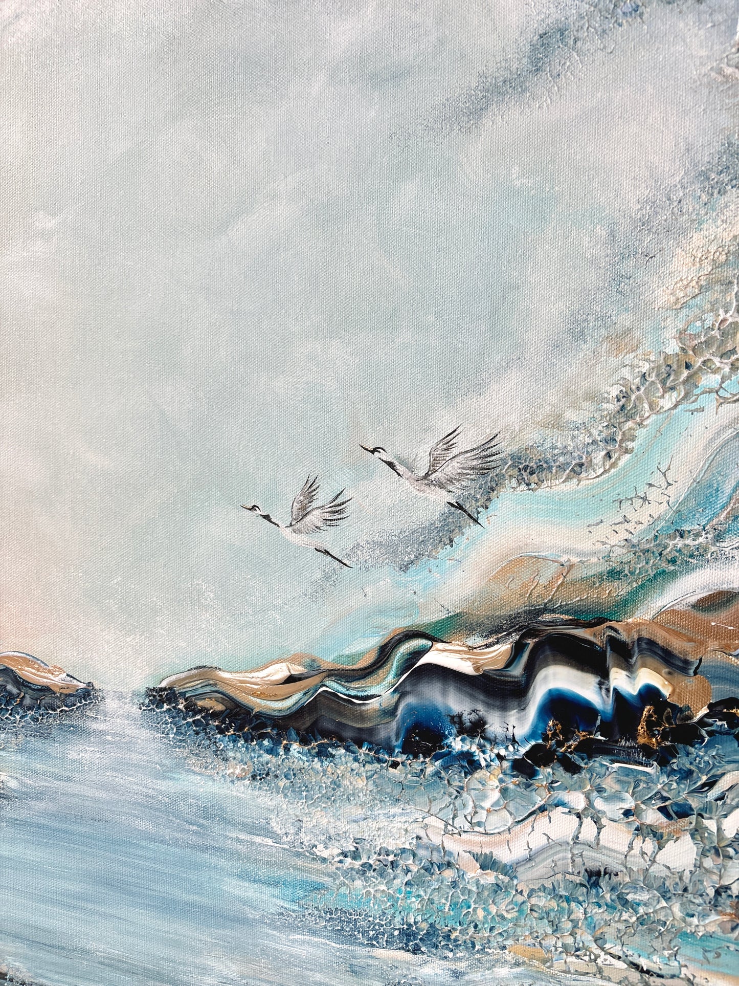 Flying ocean cranes Original Painting